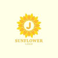 letra j girasol cálido y encantador diseño de logotipo vectorial vector