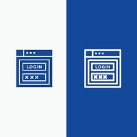 escudo de contraseña de internet línea de seguridad web y glifo icono sólido línea de banner azul y glifo ico sólido vector