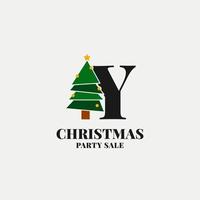 letter Y with christmas tree decoration for celebrating december sale or party initial icon vector