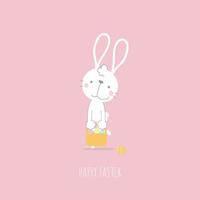 happy easter festival with animal pet bunny rabbit and egg, pastel color, flat vector illustration cartoon character