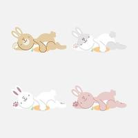 collection set of cute hand drawn rabbit with paw and carrot, flat character design vector illustration