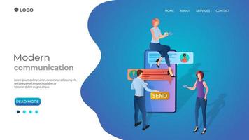 People communicate via SMS messages.Modern communication.Secure and fast Internet connection.3D image.Vector illustration.The template of the landing page. vector
