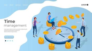 Time management.People on the background of big hours are engaged in business regulation.Concept of working time management.Time control and search for free minutes.3D illustration. vector