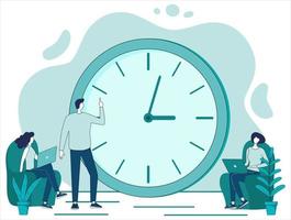 Time management and deadline.Businessmen agree on the terms of implementation of business projects.The concept of teamwork and time control.Flat vector illustration.