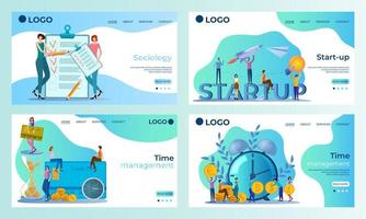 A set of landing page templates.Sociology, Startup,Time management.Templates for use in mobile app development.Flat vector illustration.