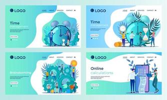 A set of landing page templates.Time management, Brainstorming, Online calculation.Templates for use in mobile app development.Flat vector illustration.
