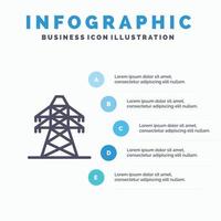 Electrical Energy Transmission Transmission Tower Line icon with 5 steps presentation infographics B vector