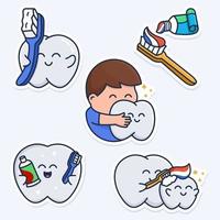 Cute tooth sticker set vector