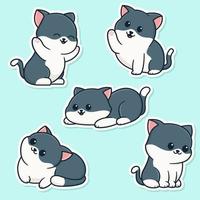 Cute cat activity sticker set vector