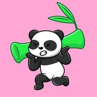 Lindo panda levantando ilustración de iconos de vector de dibujos animados de bambú. concepto de caricatura plana. adecuado para cualquier proyecto creativo.