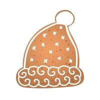 Holiday gingerbread cookie in shape of christmas hat with white icing. Vector illustration in flat style