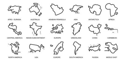 World Regions related, square line vector icon set for applications and website development