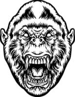 Monochrome Angry Gorilla Clipart vector