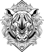 silueta de marco floral de adorno de rinoceronte vector
