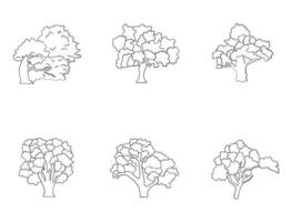 boceto de ilustración de conjunto de arte de línea de árbol vector
