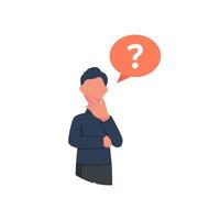 illustration of a thinking man with a question mark in a speech bubble. isolated white background vector