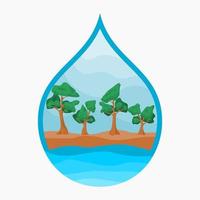 paisaje de árboles editables en forma de gota de agua ilustración vectorial para el elemento de arte del día del agua o diseño relacionado con la campaña de estilo de vida ambiental y verde vector