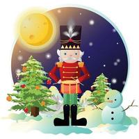 Santa Claus standing with a Christmas tree Vector illustration on the night background for the holiday Xmas and New Year.