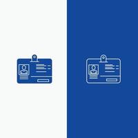 línea de identificación de tarjeta de pase y glifo icono sólido banner azul línea y glifo icono sólido banner azul vector