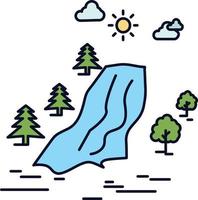 waterfall tree pain clouds nature Flat Color Icon Vector