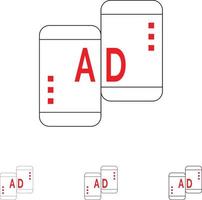 Advertising Mobile Mobile Advertising Marketing Bold and thin black line icon set vector