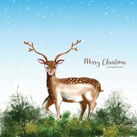 Hand drawn cute christmas deer on card background vector