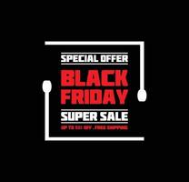 Black Friday sale promotional marketing banner, poster with red tags. Vector illustration