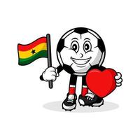 mascota dibujos animados fútbol amor ghana bandera diseño vector