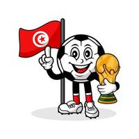 mascota caricatura fútbol túnez bandera con trofeo ganador mundial vector