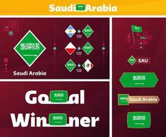 colección gráfica del kit de medios de diseño del equipo nacional de arabia saudita. Conjunto vectorial de elementos de diseño del campeonato mundial de fútbol o fútbol 2022. pancartas, carteles, kit de redes sociales, plantillas, marcador vector