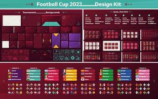 Football cup 2022 social media design kit. Set of Vector illustration for Football soccer cup 2022. square and horizontal pattern background, groups, matches and design elements