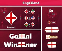 Colección gráfica del kit de medios de diseño del equipo nacional de Inglaterra. Conjunto vectorial de elementos de diseño del campeonato mundial de fútbol o fútbol 2022. pancartas, carteles, kit de redes sociales, plantillas, marcador vector