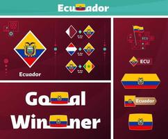 colección gráfica del kit de medios de diseño del equipo nacional de ecuador. Conjunto vectorial de elementos de diseño del campeonato mundial de fútbol o fútbol 2022. pancartas, carteles, kit de redes sociales, plantillas, marcador vector