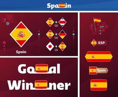 Colección gráfica del kit de medios de diseño de la selección de España. Conjunto vectorial de elementos de diseño del campeonato mundial de fútbol o fútbol 2022. pancartas, carteles, kit de redes sociales, plantillas, marcador vector