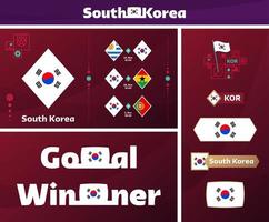 colección gráfica del kit de medios de diseño del equipo nacional de corea del sur. Conjunto vectorial de elementos de diseño del campeonato mundial de fútbol o fútbol 2022. pancartas, carteles, kit de redes sociales, plantillas, marcador vector