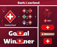 switzerland national team design media kit graphic collection. 2022 world Football or Soccer Championship design elements vector set. Banners, Posters, Social Media kit, templates, scoreboard