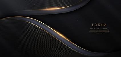 Luxury curve golden lines on black background with lighting effect copy space for text. Luxury design style. Template premium award design. vector