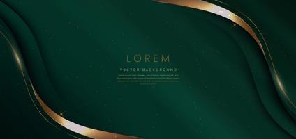 Luxury curve golden lines on dark green background with lighting effect and space for text. Luxury design style. Template premium award design. vector