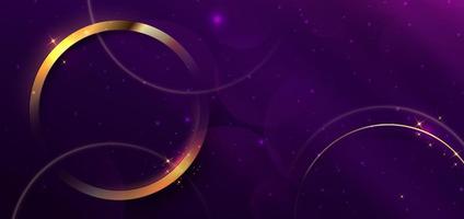 3D gold circle on purple background with lighting effect and space for text. vector