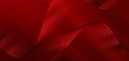 Abstract luxury glowing lines curved overlapping on dark red background. vector