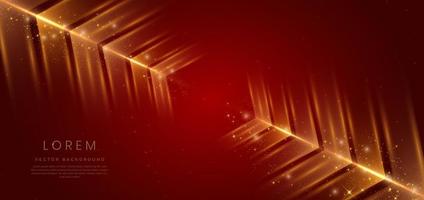 Abstract elegant arrow gold glowing on red background with lighting effect and sparkle. vector