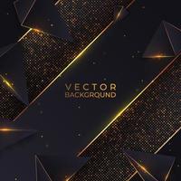 Golden particle shining and triangle on dark background. Glowing golden background. Stippling texture. vector