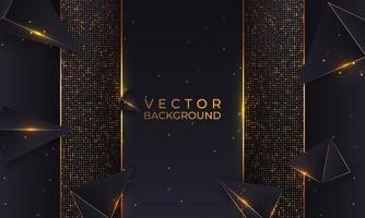 Golden particle shining and triangle on dark background. Glowing golden background. Stippling texture. vector