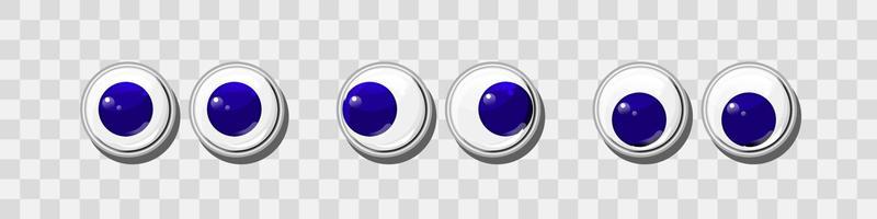 Blue funny plastic eyes for toys, puppet and dolls character vector set . Round  eyeballs. Cartoon design craft and sewing design elements.