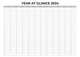 simple year at glance 2024, yearly plan vector