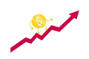The concept of economic development of the company, profit, investment. Dollar coin climbs the financial arrow up vector