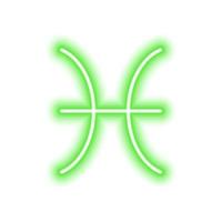 Green neon zodiac sign Pisces on white. Predictions, astrology, horoscope. vector