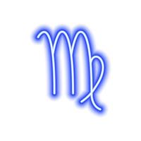 Blue neon zodiac sign Virgo on white. Predictions, astrology, horoscope. vector