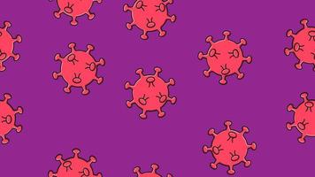 Endless seamless pattern of red dangerous infectious deadly respiratory coronaviruses pandemic epidemic, Covid-19 microbe viruses causing pneumonia on a purple background vector