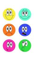 A set of six round icons for trending with different faces with an expression of emotion laughter smile surprise fear anger joy on a white background. Vector illustration